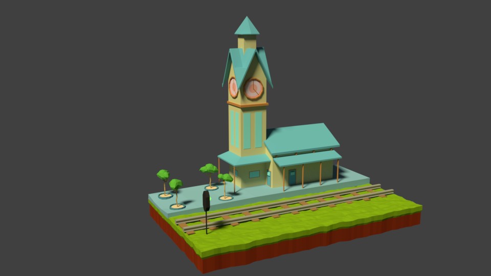 low poly small train station preview image 1